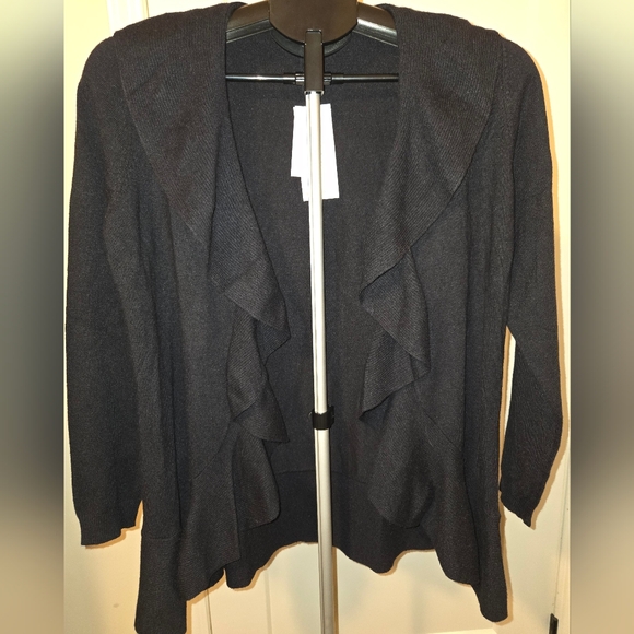 Cleo Black Ruffle Cardigan Size Medium - Picture 3 of 8